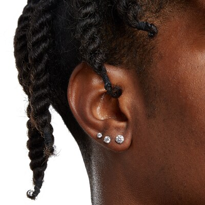 Solid Sterling Silver Graduated CZ Three Pair Stud Earrings Set
