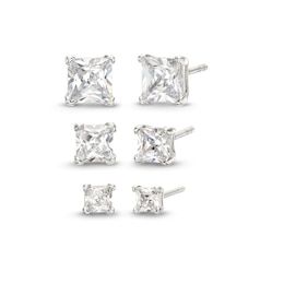 Princess-Cut Cubic Zirconia Stud Earrings Set in Sterling Silver
