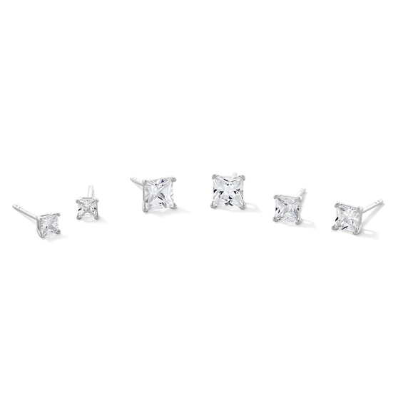 Princess-Cut Cubic Zirconia Stud Earrings Set in Sterling Silver