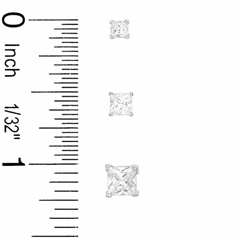 スレッディベア Solid Sterling Silver Graduated Princess-Cut CZ Three Pair