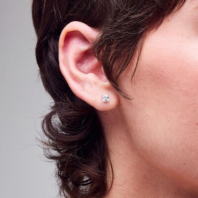 Solid Sterling Silver Graduated Princess-Cut CZ Three Pair Stud Earrings Set