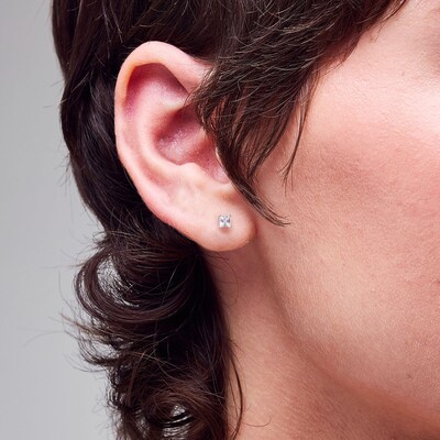 Solid Sterling Silver Graduated Princess-Cut CZ Three Pair Stud Earrings Set