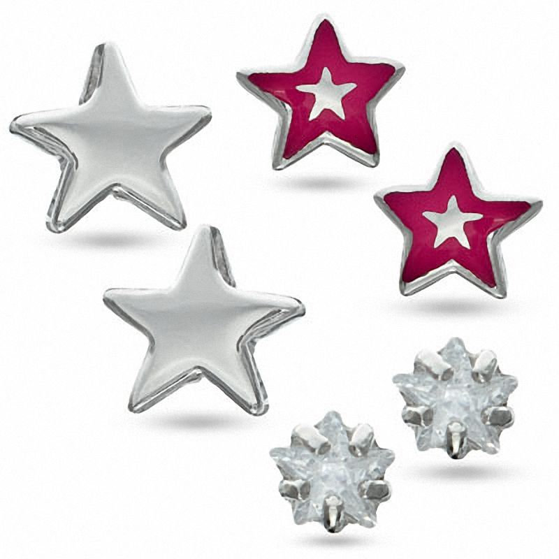 Child's Star Stud Earrings Set in Sterling Silver