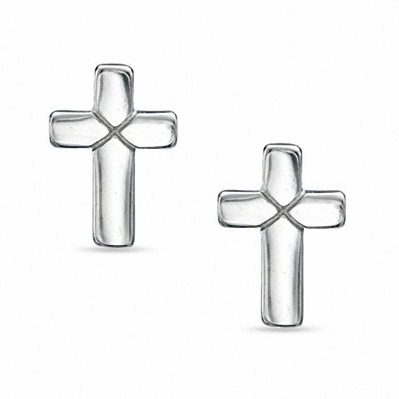 Child's Cross Stud Earrings in Sterling Silver