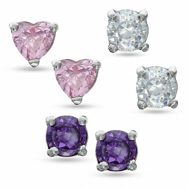 Child's 3mm Cubic Zirconia Stud Earring Set in Sterling Silver