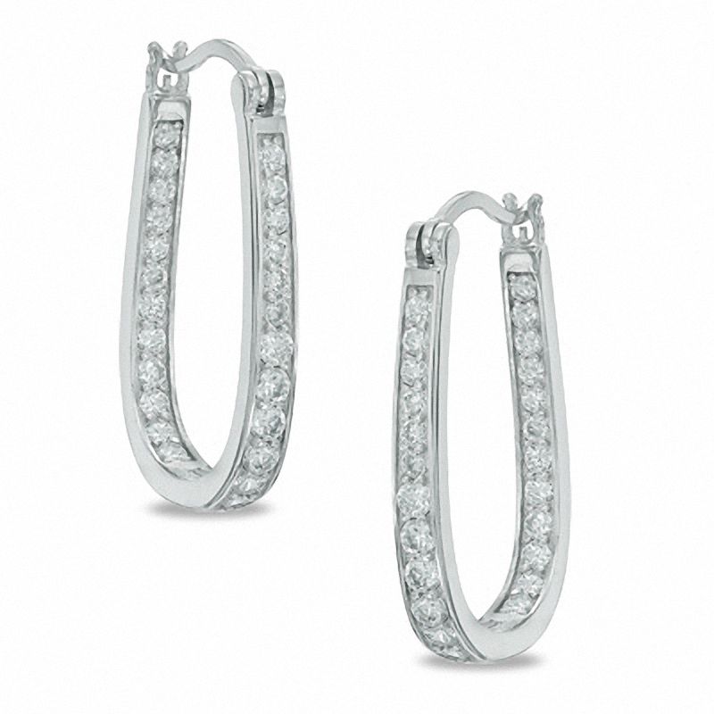 Cubic Zirconia Inside-Out Hoop Earrings in Sterling Silver