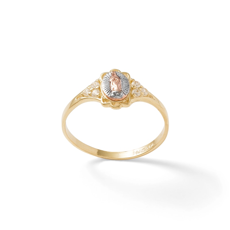 Cubic Zirconia Tri-Tone Our Lady of Guadalupe Ring in 10K Gold