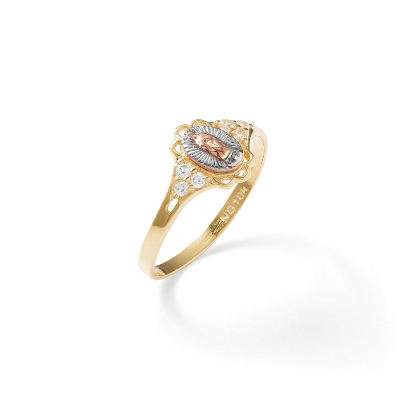 Main Image 2 of Cubic Zirconia Tri-Tone Our Lady of Guadalupe Ring in 10K Gold