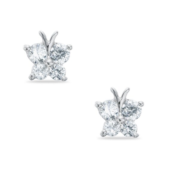 Child's Cubic Zirconia Butterfly Stud Earrings in Sterling Silver