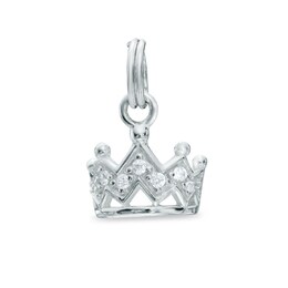 Cubic Zirconia Crown Dangle Charm in Sterling Silver