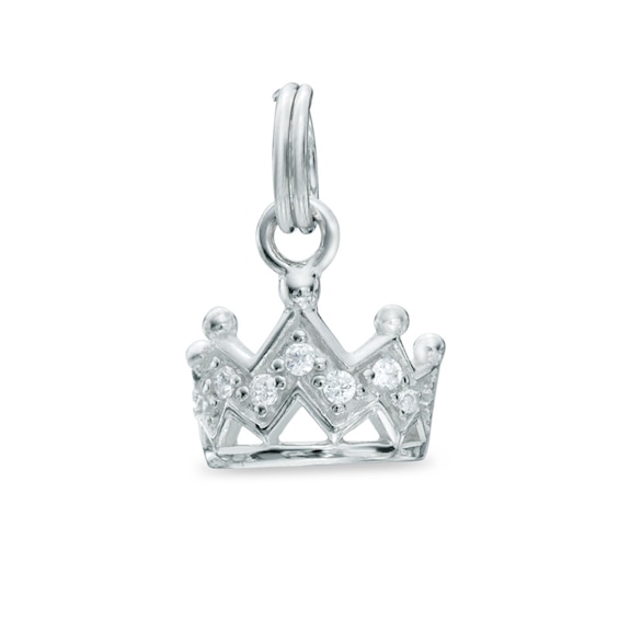 Cubic Zirconia Crown Dangle Charm in Sterling Silver