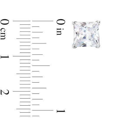 Solid Sterling Silver 7mm Princess and Round CZ Two Pair Earrings Set