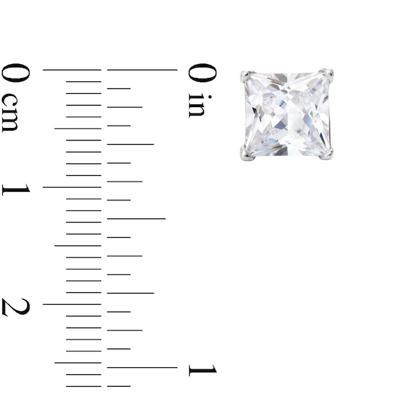 Solid Sterling Silver 7mm Princess and Round CZ Two Pair Earrings Set