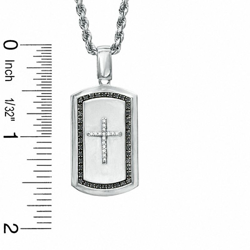 Main Image 2 of 1/5 CT. T.W. Enhanced Black and White Diamond Cross Dog Tag Pendant in Sterling Silver - 22"
