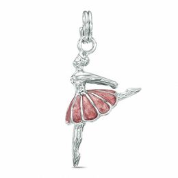 Pink Enamel Ballerina Dangle Charm in Sterling Silver