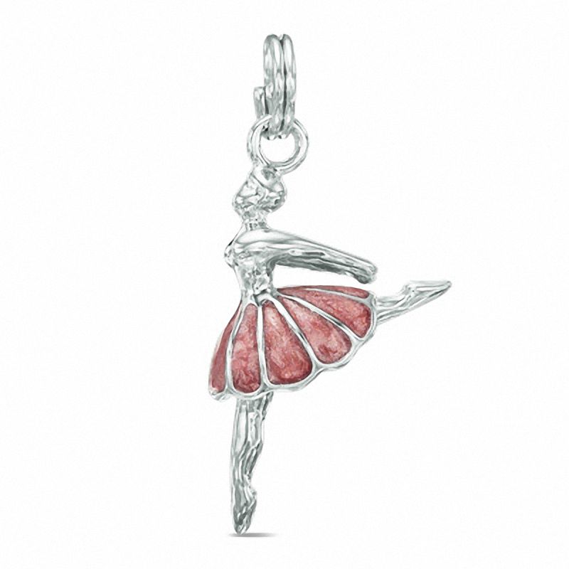 Main Image 1 of Pink Enamel Ballerina Dangle Charm in Sterling Silver