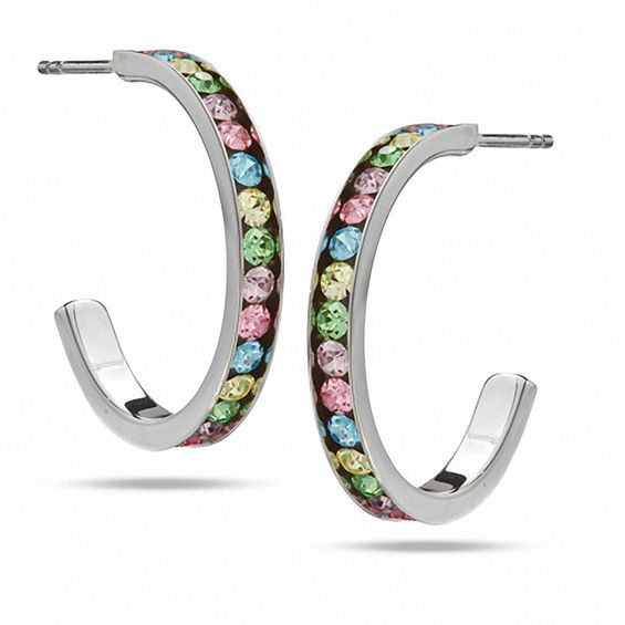 Multi-Color Crystal 22mm Hoop Earrings in Sterling Silver