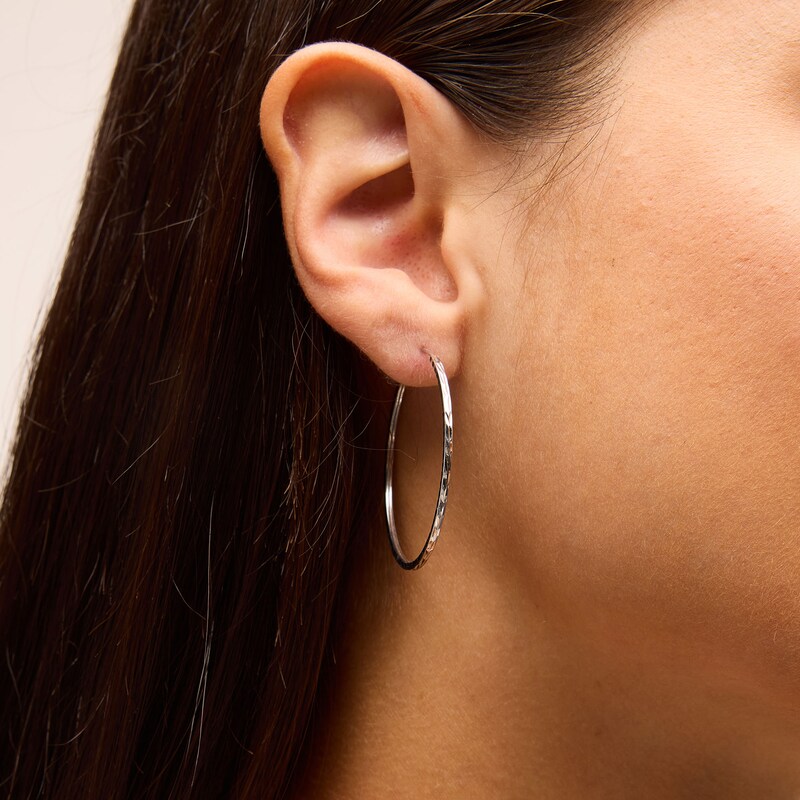 Main Image 2 of 40mm Diamond-Cut Hoop Earrings in Sterling Silver