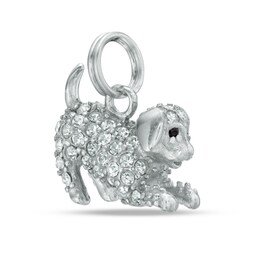 Black and White Crystal Dog Charm in Sterling Silver