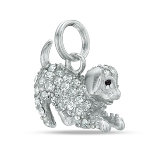 Black and White Crystal Dog Charm in Sterling Silver