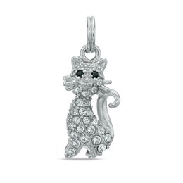 Black and White Crystal Cat Charm in Sterling Silver