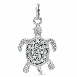 Crystal and Textured Turtle Dangle Charm in Sterling Silver