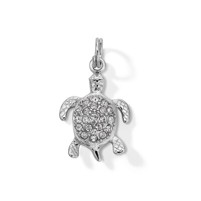 Solid Sterling Silver Crystal and Textured Turtle Necklace Charm