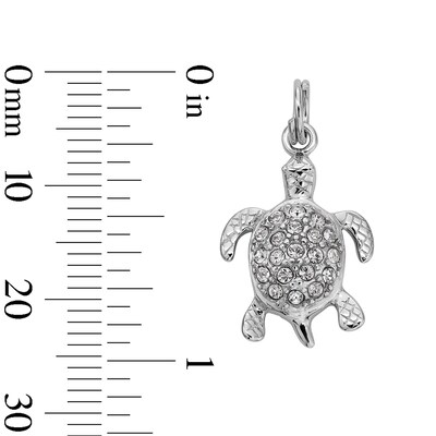 Solid Sterling Silver Crystal and Textured Turtle Necklace Charm