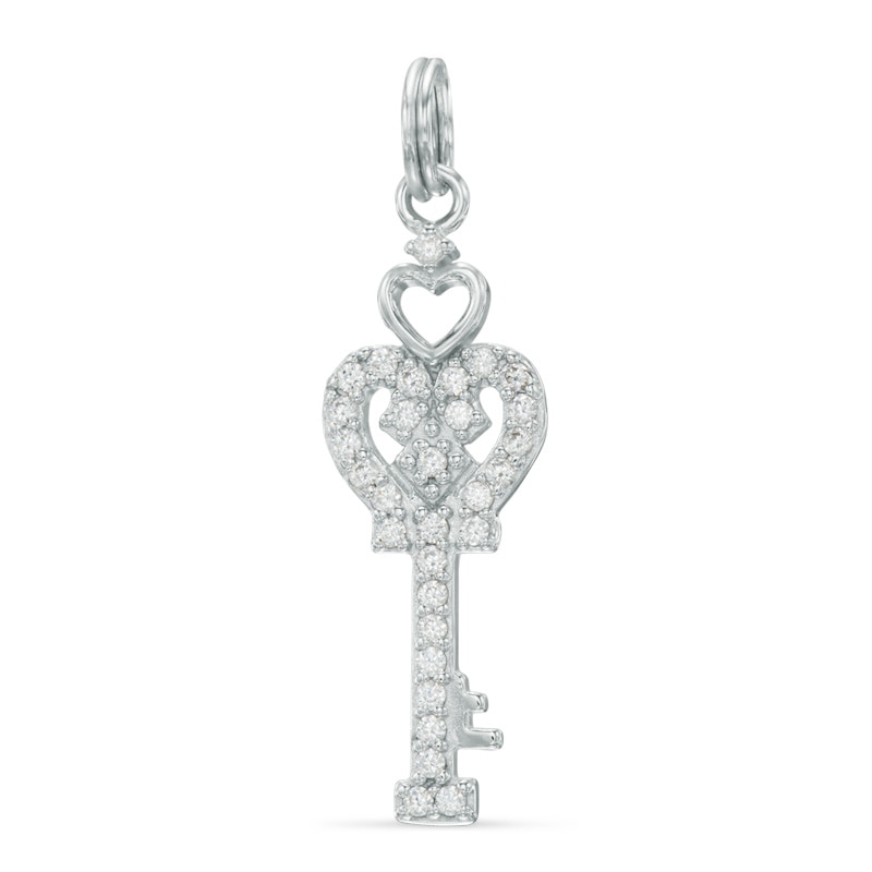 Main Image 1 of Cubic Zirconia Heart Key Dangle Charm in Sterling Silver
