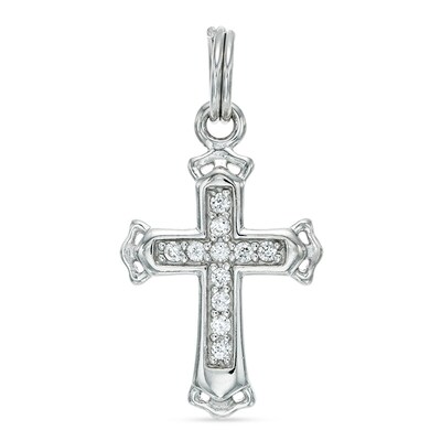Cubic Zirconia Ornate Cross Dangle Charm in Sterling Silver