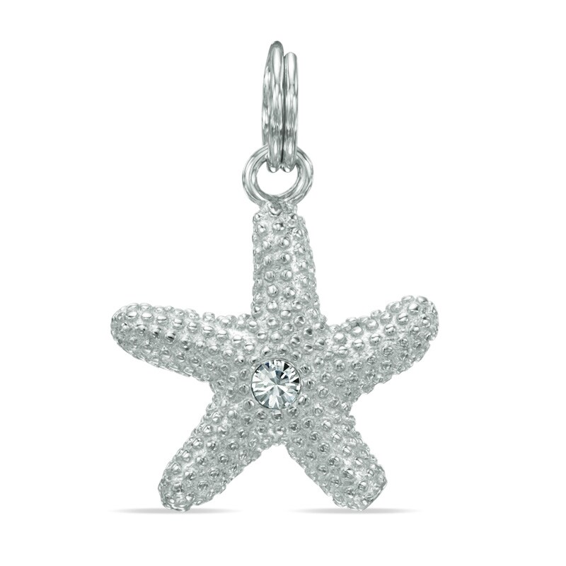 Crystal and Beaded Starfish Dangle Charm in Sterling Silver