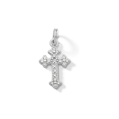 Solid Sterling Silver CZ Ornate Cross Dangle Necklace Charm