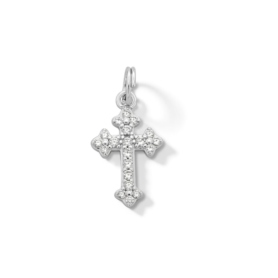 Solid Sterling Silver CZ Ornate Cross Dangle Necklace Charm