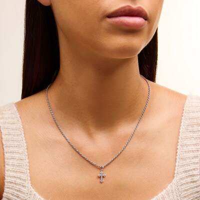 Solid Sterling Silver CZ Ornate Cross Dangle Necklace Charm