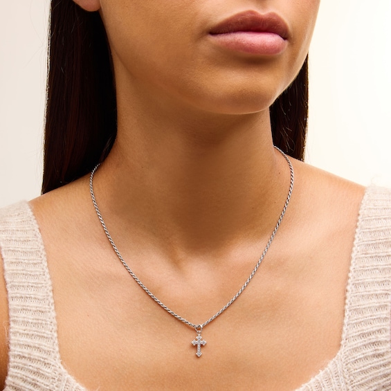 Solid Sterling Silver CZ Ornate Cross Dangle Necklace Charm