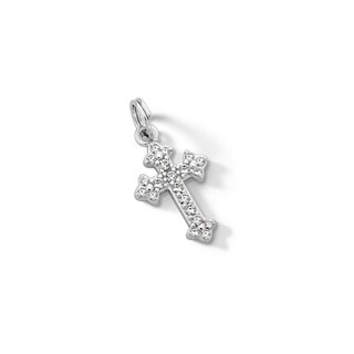 Solid Sterling Silver CZ Ornate Cross Dangle Necklace Charm