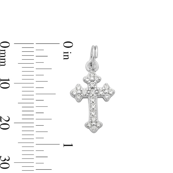 Solid Sterling Silver CZ Ornate Cross Dangle Necklace Charm