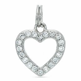 Cubic Zirconia Heart Outline Dangle Charm in Sterling Silver