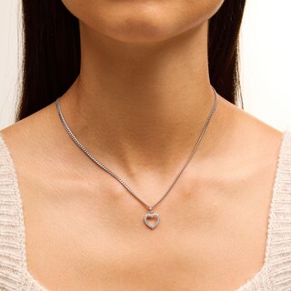 Solid Sterling Silver CZ Heart Outline Dangle Necklace Charm