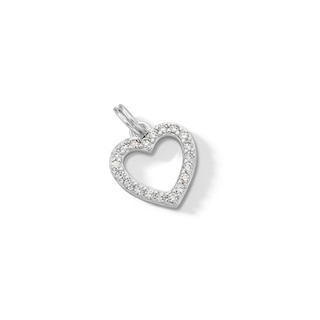 Solid Sterling Silver CZ Heart Outline Dangle Necklace Charm