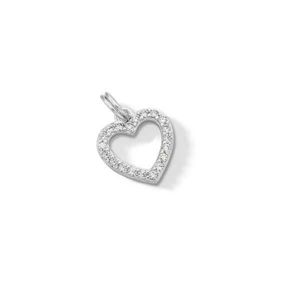 Solid Sterling Silver CZ Heart Outline Dangle Necklace Charm