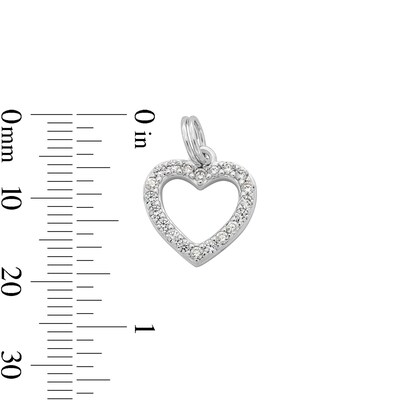 Solid Sterling Silver CZ Heart Outline Dangle Necklace Charm