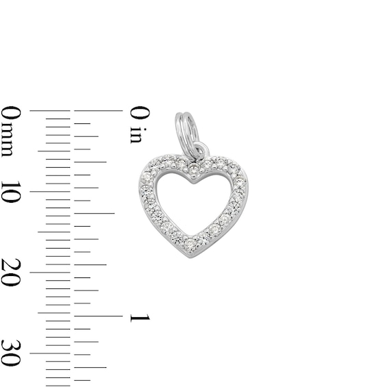 Solid Sterling Silver CZ Heart Outline Dangle Necklace Charm