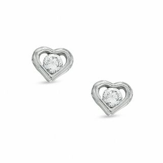 Child's Cubic Zirconia Heart Stud Earrings in 10K White Gold