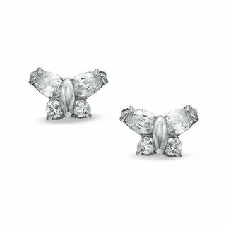 Child's Cubic Zirconia Butterfly Earrings in 10K White Gold