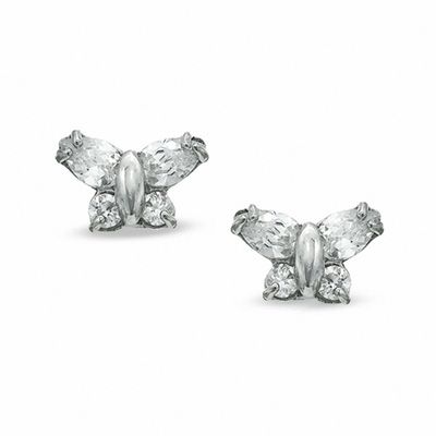 Child's Cubic Zirconia Butterfly Earrings in 10K White Gold