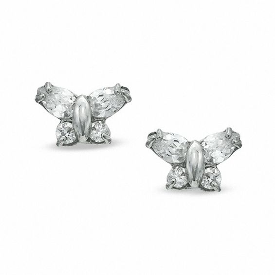 Child's Cubic Zirconia Butterfly Earrings in 10K White Gold