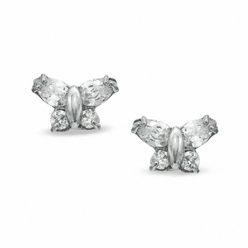Child's Cubic Zirconia Butterfly Earrings in 10K White Gold