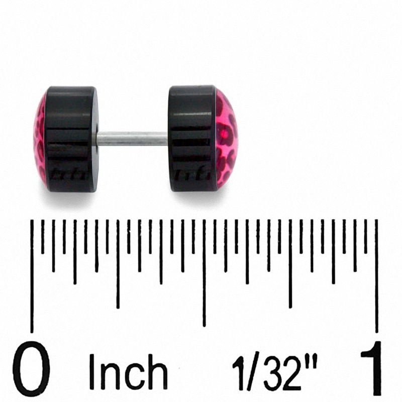 Fake 016 Gauge Pink Cheetah Plugs in Black Stainless Steel