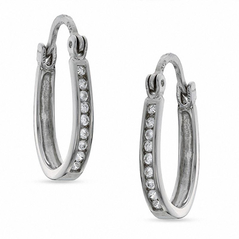 Main Image 1 of Sterling Silver CZ Oval Hoops